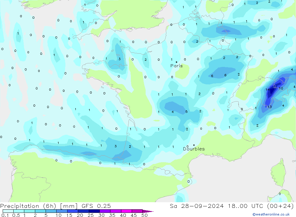 Z500/Rain (+SLP)/Z850 GFS 0.25 сб 28.09.2024 00 UTC