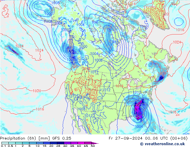 Z500/Rain (+SLP)/Z850 GFS 0.25 pt. 27.09.2024 06 UTC