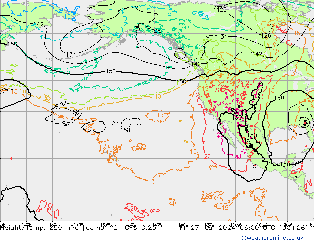 Z500/Rain (+SLP)/Z850 GFS 0.25 ven 27.09.2024 06 UTC