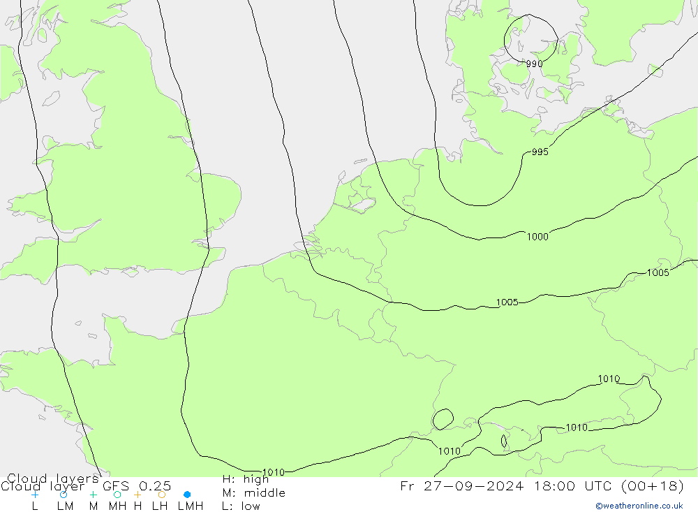 Cloud layer GFS 0.25 Pá 27.09.2024 18 UTC