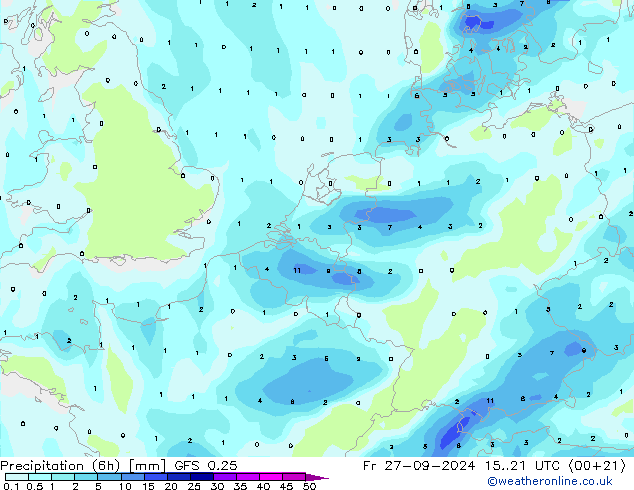 Z500/Rain (+SLP)/Z850 GFS 0.25 星期五 27.09.2024 21 UTC