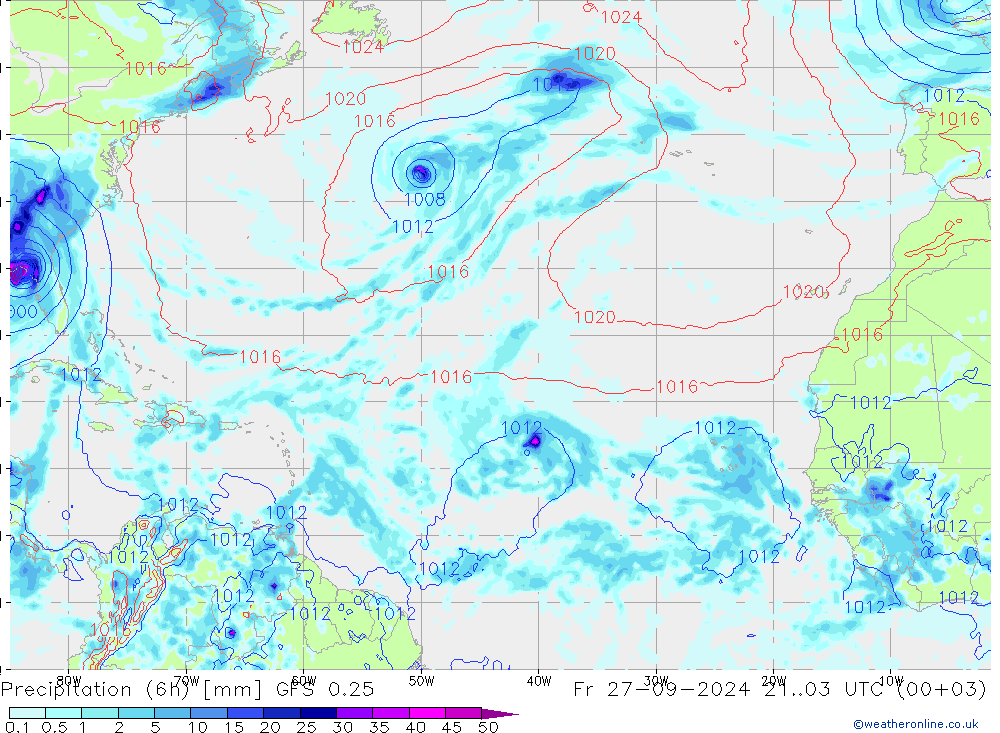 Z500/Rain (+SLP)/Z850 GFS 0.25 Fr 27.09.2024 03 UTC