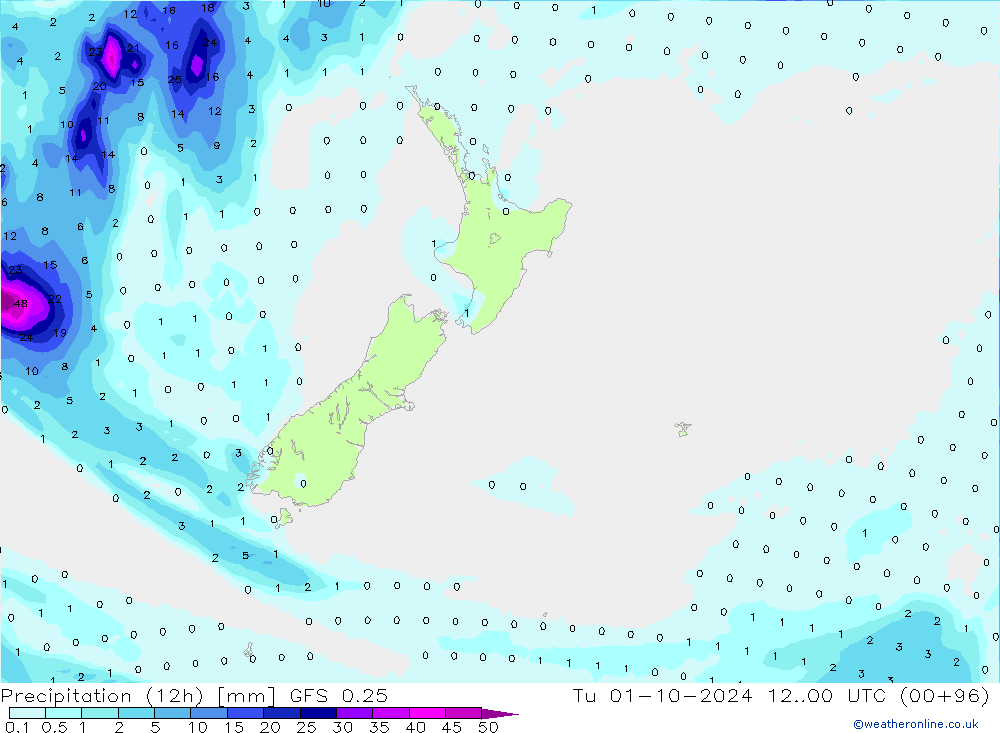 Yağış (12h) GFS 0.25 Sa 01.10.2024 00 UTC