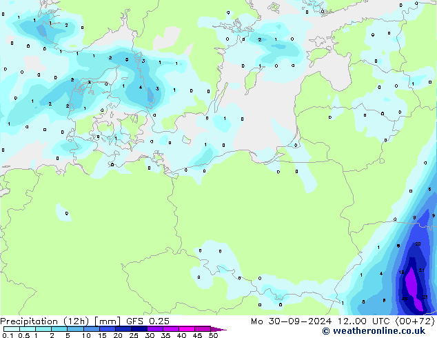 осадки (12h) GFS 0.25 пн 30.09.2024 00 UTC