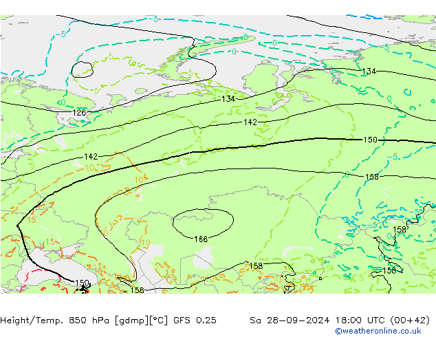 Height/Temp. 850 hPa GFS 0.25 Sa 28.09.2024 18 UTC