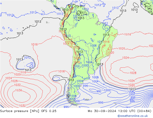 Pressione al suolo GFS 0.25 lun 30.09.2024 12 UTC