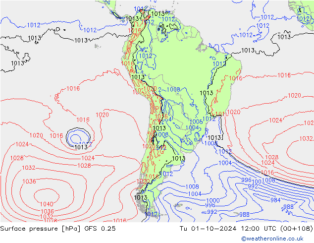 GFS 0.25: Út 01.10.2024 12 UTC