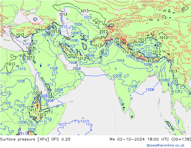 Surface pressure GFS 0.25 We 02.10.2024 18 UTC