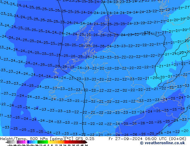 Z500/Rain (+SLP)/Z850 GFS 0.25 ven 27.09.2024 06 UTC