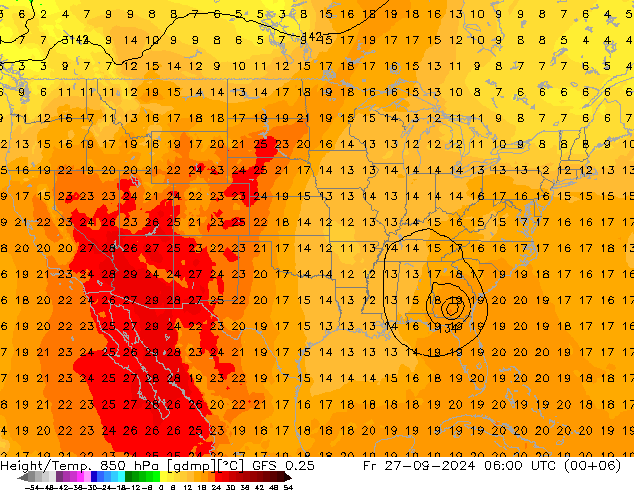 Height/Temp. 850 hPa GFS 0.25 Pá 27.09.2024 06 UTC