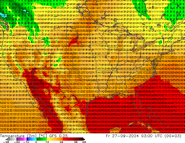 Temperature (2m) GFS 0.25 Fr 27.09.2024 03 UTC