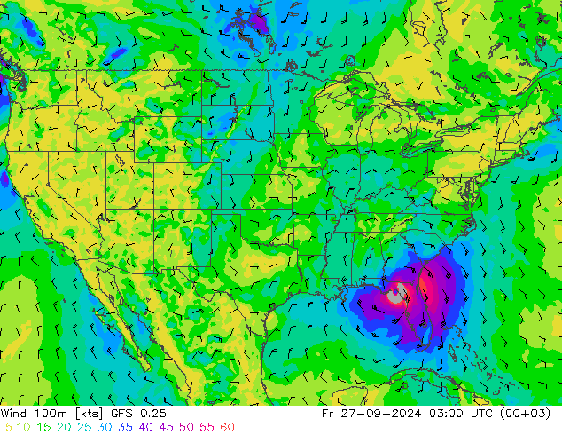 Vent 100m GFS 0.25 ven 27.09.2024 03 UTC