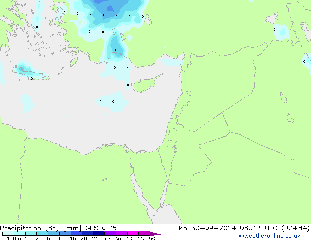 Précipitation (6h) GFS 0.25 lun 30.09.2024 12 UTC