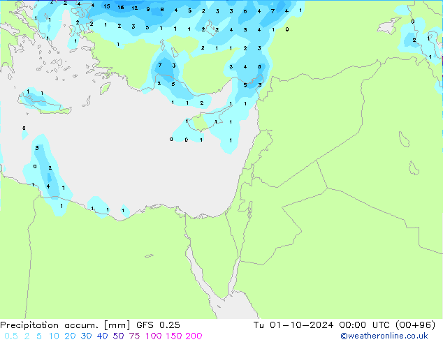 Precipitation accum. GFS 0.25 mar 01.10.2024 00 UTC