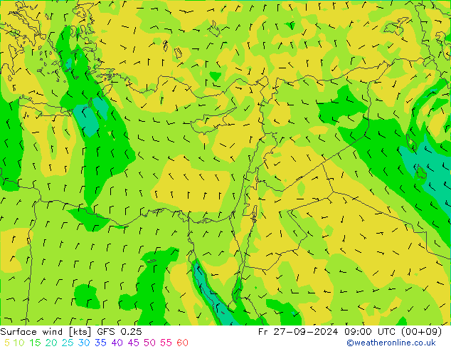 Surface wind GFS 0.25 Pá 27.09.2024 09 UTC