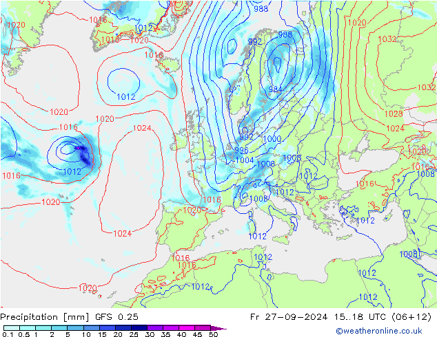 Precipitation GFS 0.25 Fr 27.09.2024 18 UTC