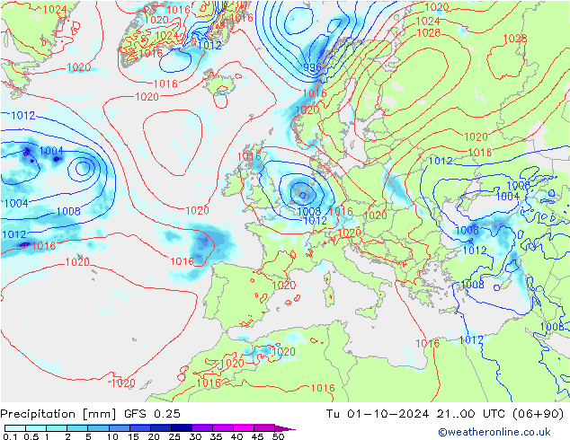 Neerslag GFS 0.25 di 01.10.2024 00 UTC