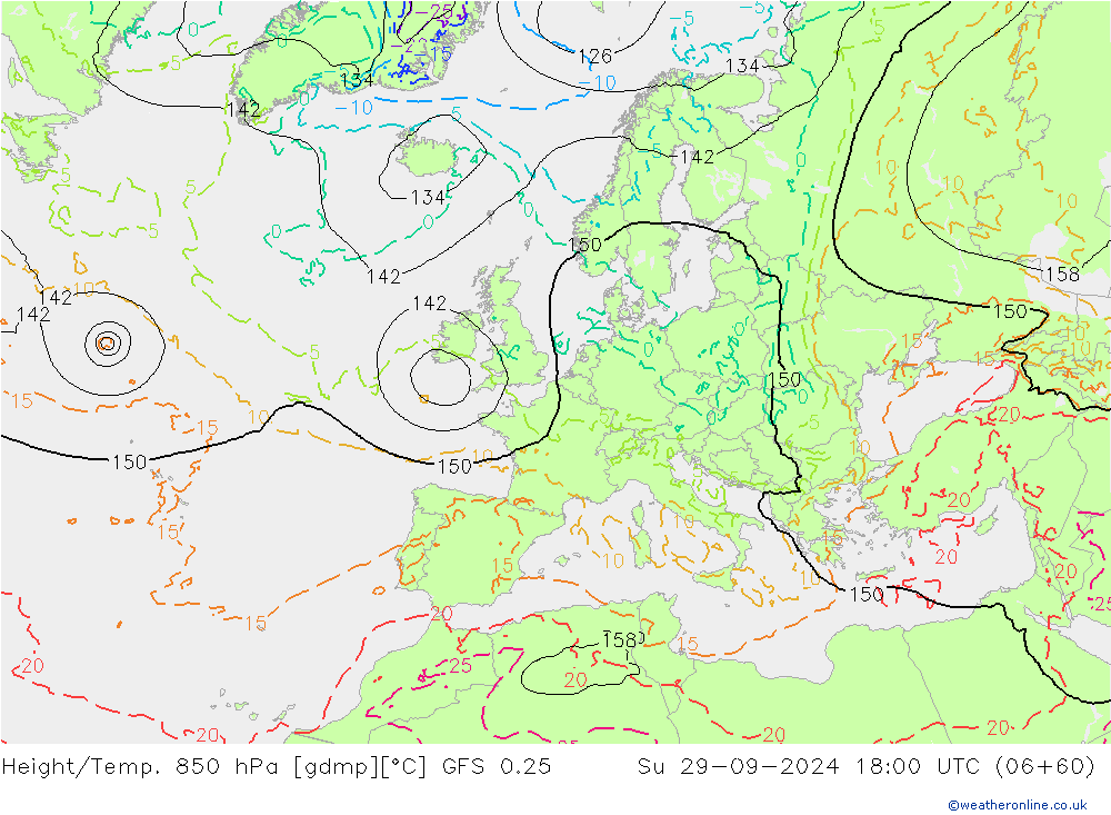 Z500/Rain (+SLP)/Z850 GFS 0.25 星期日 29.09.2024 18 UTC