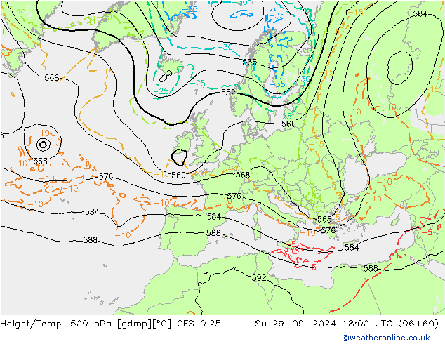 Z500/Rain (+SLP)/Z850 GFS 0.25 Su 29.09.2024 18 UTC