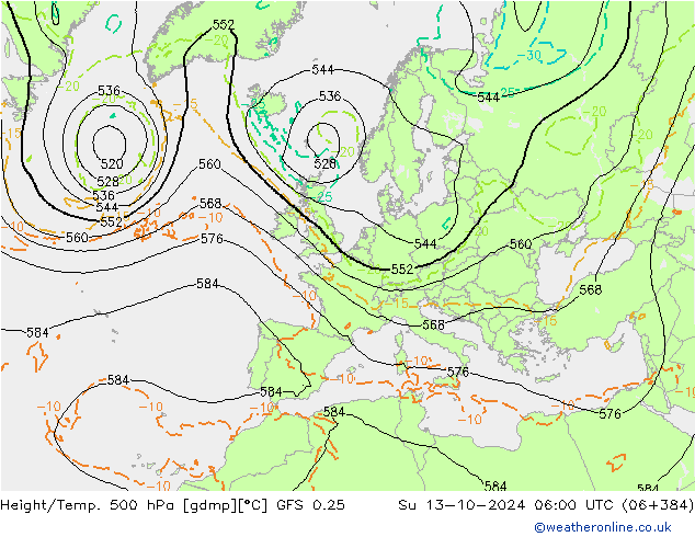 Height/Temp. 500 hPa GFS 0.25 星期日 13.10.2024 06 UTC