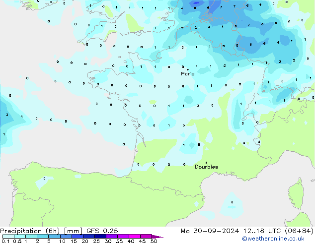 Z500/Rain (+SLP)/Z850 GFS 0.25 Mo 30.09.2024 18 UTC