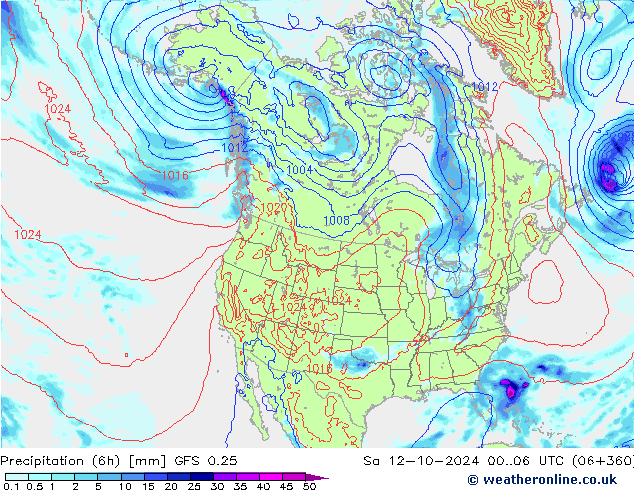 Z500/Rain (+SLP)/Z850 GFS 0.25 星期六 12.10.2024 06 UTC