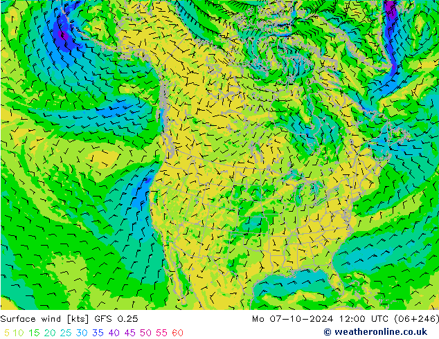 Wind 10 m GFS 0.25 ma 07.10.2024 12 UTC