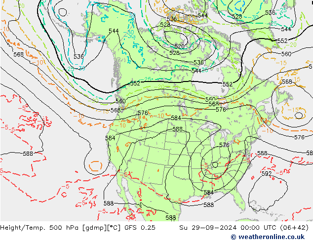 Z500/Rain (+SLP)/Z850 GFS 0.25  29.09.2024 00 UTC