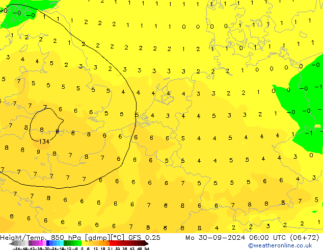 Z500/Yağmur (+YB)/Z850 GFS 0.25 Pzt 30.09.2024 06 UTC