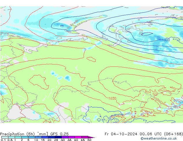 Z500/Rain (+SLP)/Z850 GFS 0.25 vie 04.10.2024 06 UTC