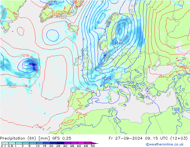 Z500/Regen(+SLP)/Z850 GFS 0.25 vr 27.09.2024 15 UTC