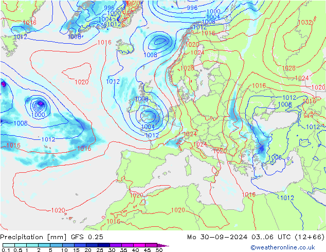 Neerslag GFS 0.25 ma 30.09.2024 06 UTC