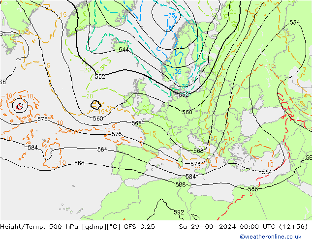 Z500/Regen(+SLP)/Z850 GFS 0.25 zo 29.09.2024 00 UTC