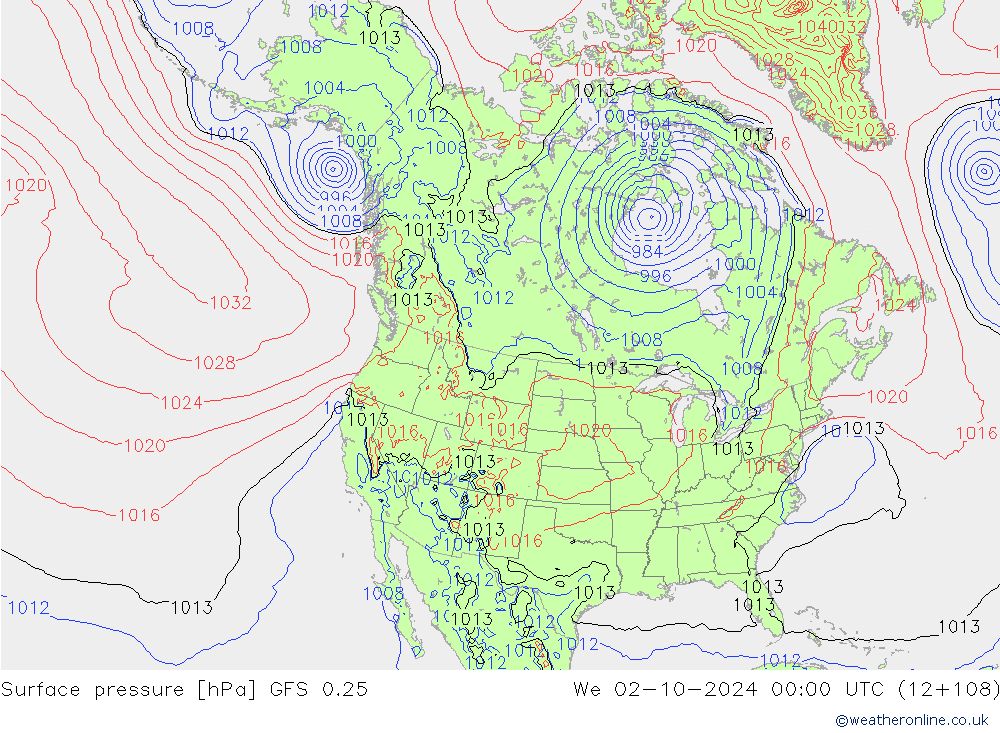 Luchtdruk (Grond) GFS 0.25 wo 02.10.2024 00 UTC