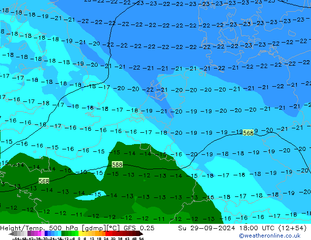 Z500/Regen(+SLP)/Z850 GFS 0.25 zo 29.09.2024 18 UTC