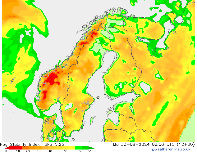 Fog Stability Index GFS 0.25 ma 30.09.2024 00 UTC