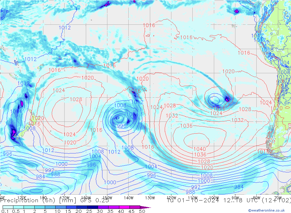 Z500/Regen(+SLP)/Z850 GFS 0.25 di 01.10.2024 18 UTC