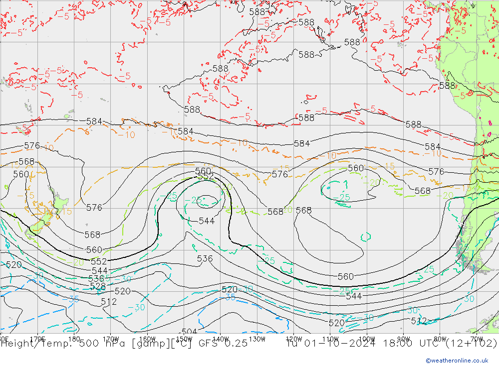 Z500/Regen(+SLP)/Z850 GFS 0.25 di 01.10.2024 18 UTC