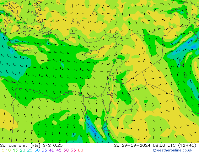 Wind 10 m GFS 0.25 zo 29.09.2024 09 UTC