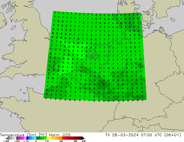 карта температуры Harm .025 чт 28.03.2024 07 UTC