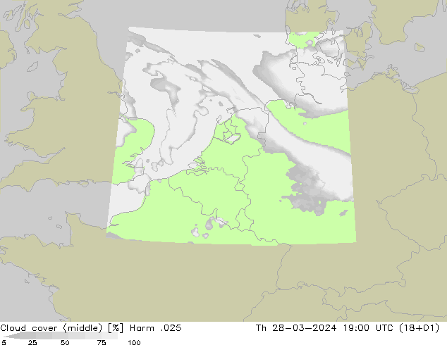 Cloud cover (middle) Harm .025 Th 28.03.2024 19 UTC