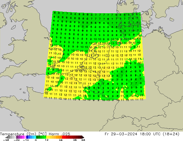 Temperature (2m) Harm .025 Fr 29.03.2024 18 UTC