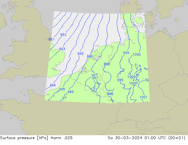 Surface pressure Harm .025 Sa 30.03.2024 01 UTC