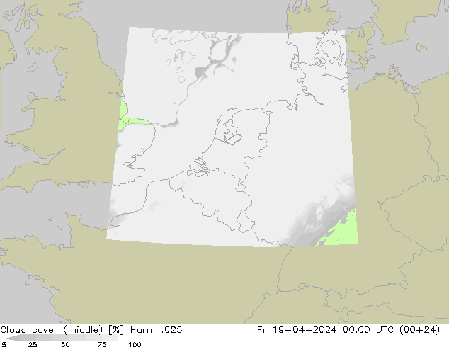 Cloud cover (middle) Harm .025 Fr 19.04.2024 00 UTC