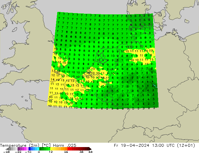 Temperature (2m) Harm .025 Fr 19.04.2024 13 UTC