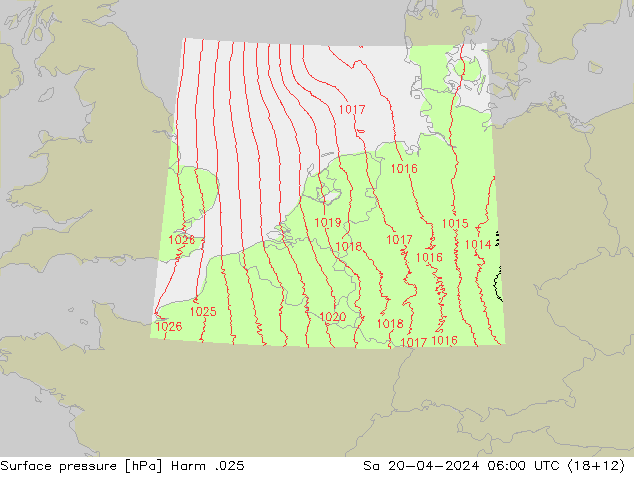 Pressione al suolo Harm .025 sab 20.04.2024 06 UTC