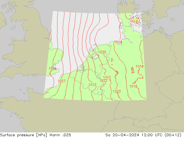 Surface pressure Harm .025 Sa 20.04.2024 12 UTC