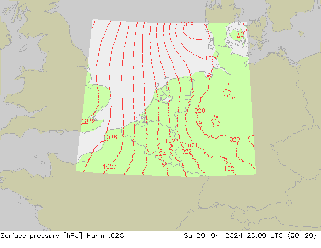 Pressione al suolo Harm .025 sab 20.04.2024 20 UTC