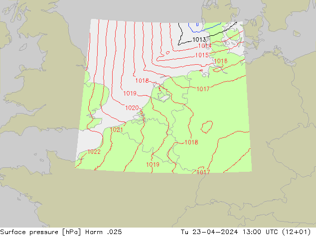 Surface pressure Harm .025 Tu 23.04.2024 13 UTC