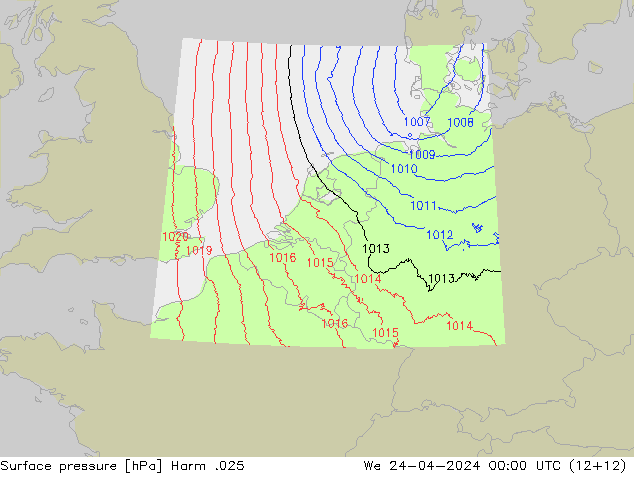 Atmosférický tlak Harm .025 St 24.04.2024 00 UTC